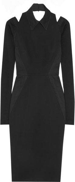 Victoria Beckham Stretch Crepe and Ribbed Knit Wool Dress - Lyst