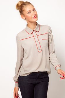 ASOS Collection Asos Blouse with Contrast Piping - Lyst
