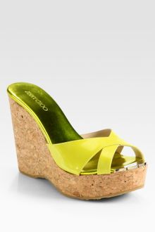 Jimmy Choo Perfume Patent Leather Cork Wedge Sandals - Lyst