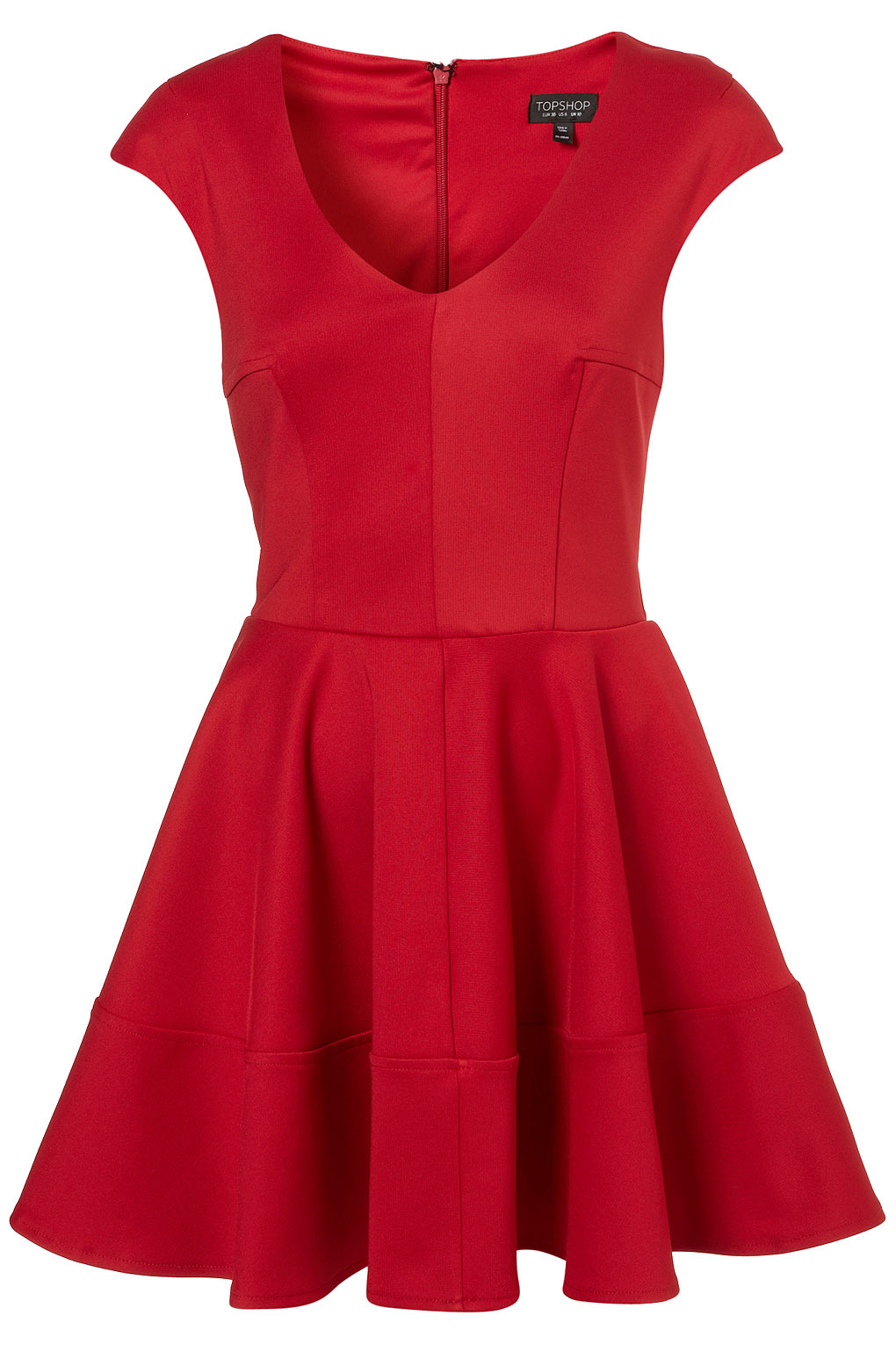 Topshop Ribbed V Front Skater Dress in Red