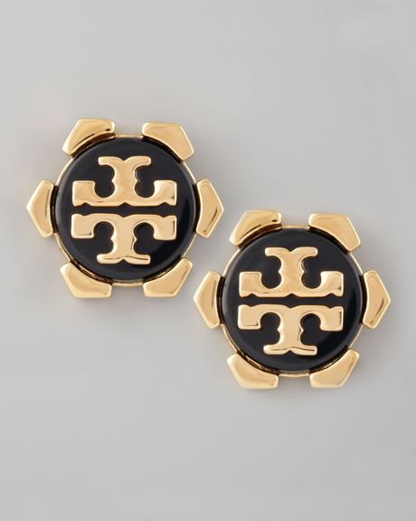 Tory Burch Walter Logo Stud Earrings Black in Black - Lyst