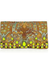 Matthew Williamson Crystal Embellished Brocade Suede Clutch