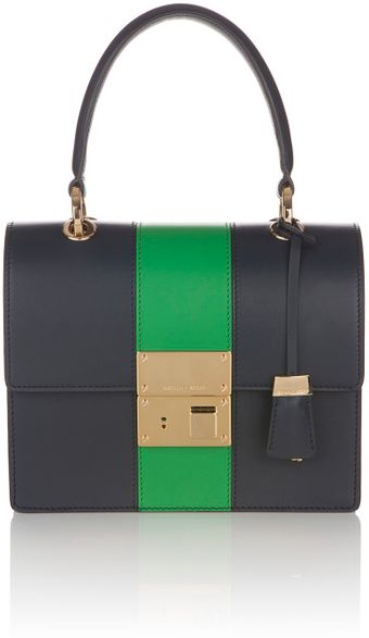 Michael Kors Accessories Ss Navy and Palm Middleton Square Flap Stripe Bag - Lyst