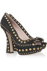 Miu Miu Studded Textured Leather Pumps