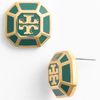 Tory Burch Rylan Logo Small Stud Earrings in Green (malachite/ gold) - Lyst