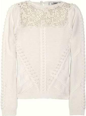 Valentino Lace and Cable Knit Wool and Cashmere Blend Sweater - Lyst