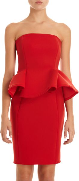 Lanvin Strapless Peplum Dress in Red - Lyst
