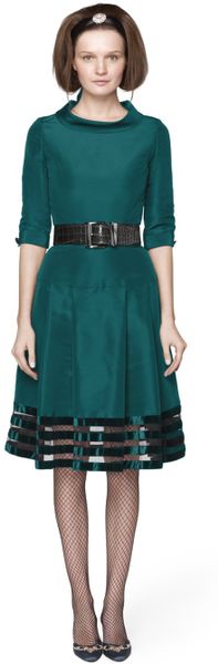 Oscar De La Renta Silk Faille Banded Seam Detail Hem Dress in Blue (nile) - Lyst