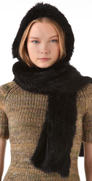 with Fur Rachel Scarf Black Hooded Zoe hooded Rabbit fur scarf   in Lyst