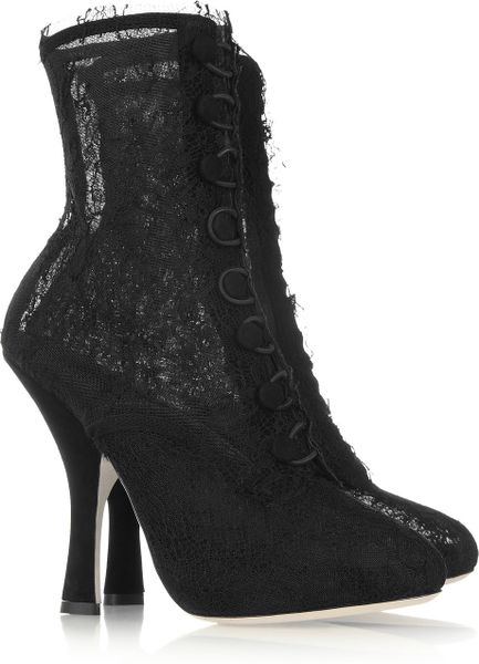 Dolce & Gabbana Lace Calf Boots in Black - Lyst