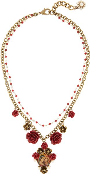 Dolce & Gabbana  Glass Pearl Virgin Mary Necklace in Red (gold) - Lyst