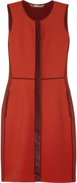 Reed Krakoff Leather Trimmed Twill and Felt Dress in Red - Lyst