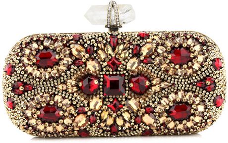 Marchesa Crystal Embroidered Clutch in Gold - Lyst