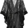 Kiki De Montparnasse Amour Satintrimmed Chantilly Lace Kimono in Black - Lyst