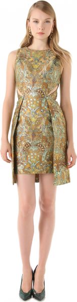 Matthew Williamson Brocade Cutout Dress in Gold (mint) - Lyst