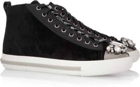 Miu Miu Velvet Hightop Sneakers in Black - Lyst