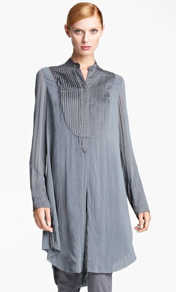 Donna Karan New York Collection Silk Georgette Tunic in Gray (graphite) - Lyst