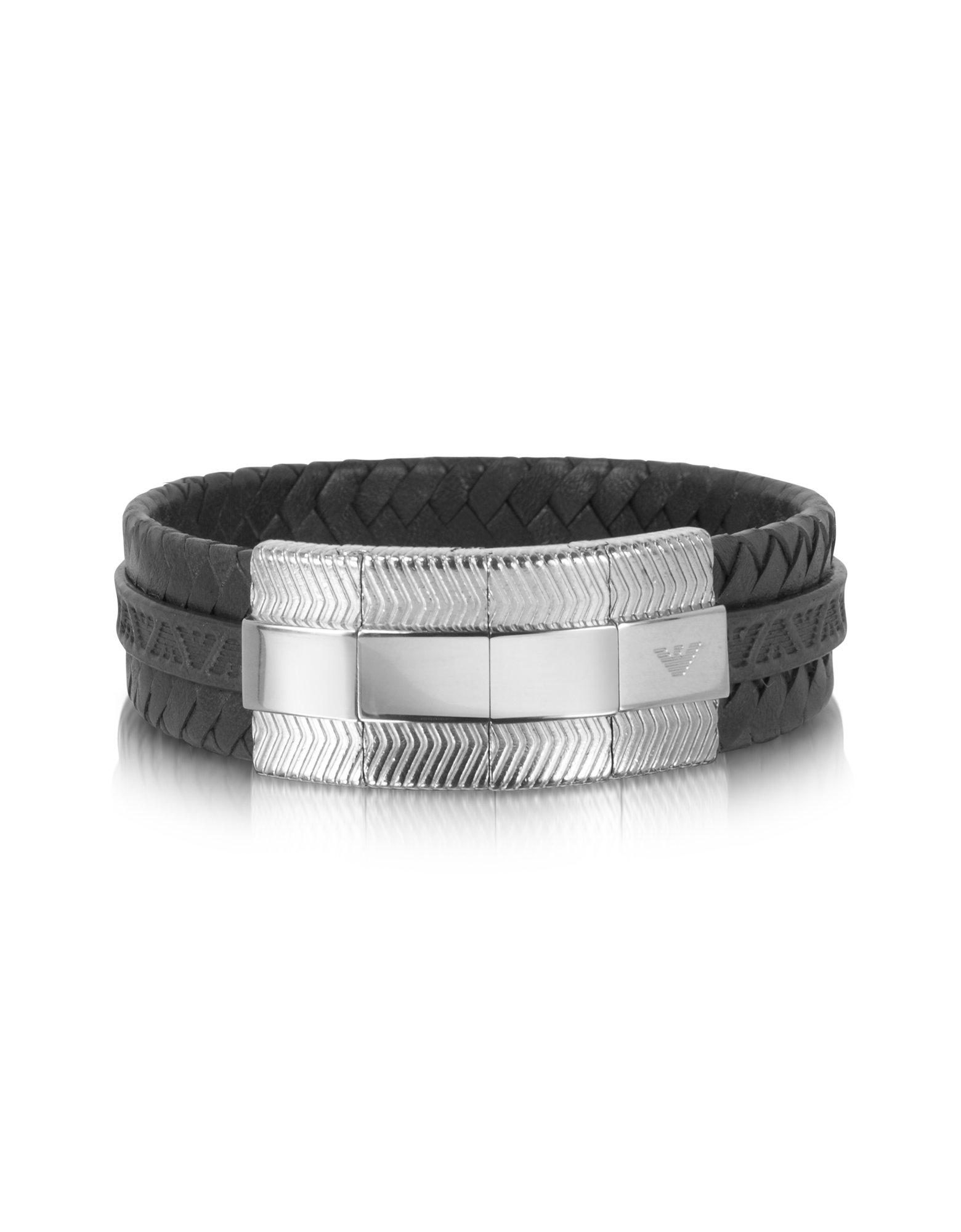 Emporio Armani Logo Braided Leather Bracelet in Silver for Men Lyst