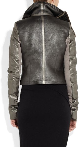 Rick Owens Metallic Leather and Shearling Biker Jacket in Silver - Lyst