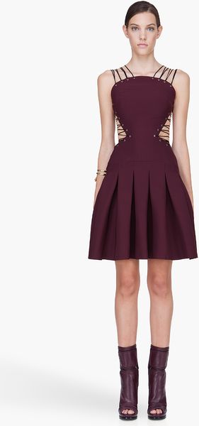 Versus  Burgundy Lace Up Aline Dress - Lyst