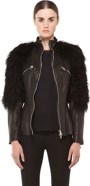 Alexander Mcqueen Fur Sleeves Biker Jacket in Black - Lyst