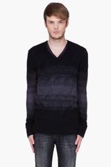 John Varvatos Black Mohair Knit Ombré Sweater