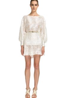 Carolina Herrera Ss Baroque Devore Blouson Sleeve Tunic with Silk Ivroy Faille Belt - Lyst