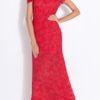 Marchesa Bateau Neck Lace Gown in Purple - Lyst