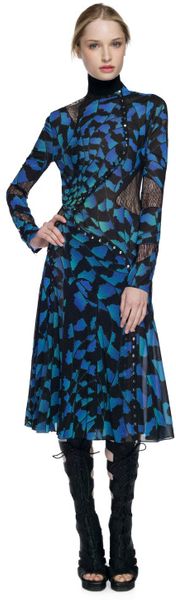 Proenza Schouler Ss Blue Bug Print Long Sleeve Pieced Dress in Blue (blue bug print) - Lyst
