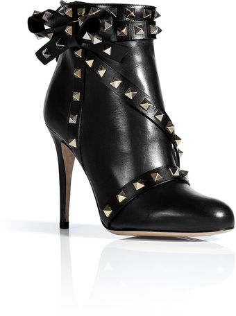 Valentino Black Leather Rockstud Ankle Boots - Lyst