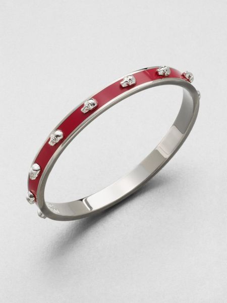 Alexander Mcqueen Enamel Accented Skull Bangle Bracelet in Silver (bubblegum) - Lyst