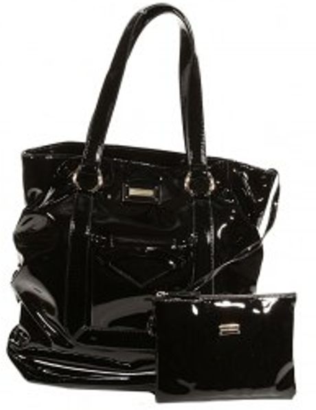 Emporio Armani Eco Patent Leather Tote Bag in Black | Lyst