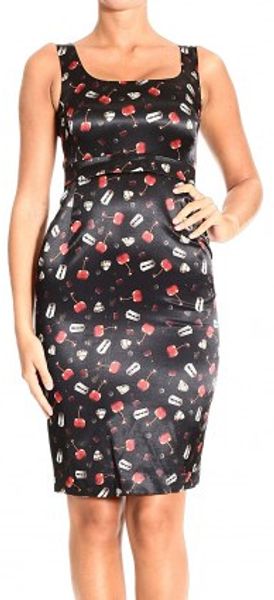 Frankie Morello Satin Cherries Blades Print Sheath Dress - Lyst