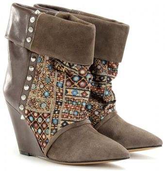 Isabel Marant Kate Suede Print Corduroy and Leather Wedge Ankle Boots - Lyst