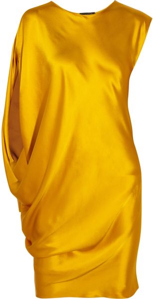 Lanvin Draped Satin Mini Dress in Gold (marigold) | Lyst