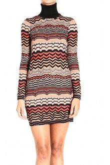 M Missoni Roll Neck Long Sleeve Waves Pattern Dress - Lyst