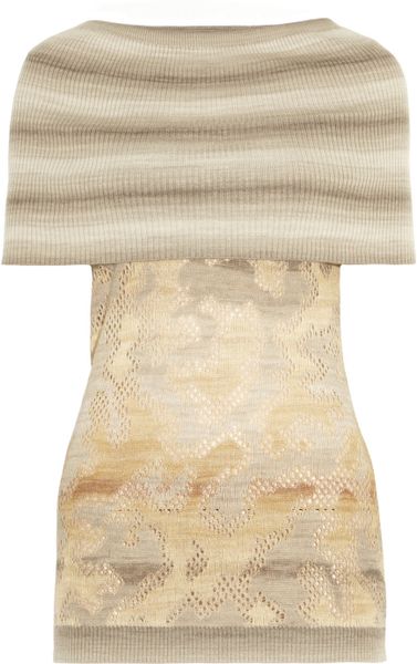 Missoni Ribbed and Crochetknit Top in Beige (taupe) - Lyst
