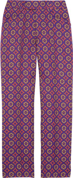 Miu Miu Cropped Woolblend Brocade Pants in Purple - Lyst