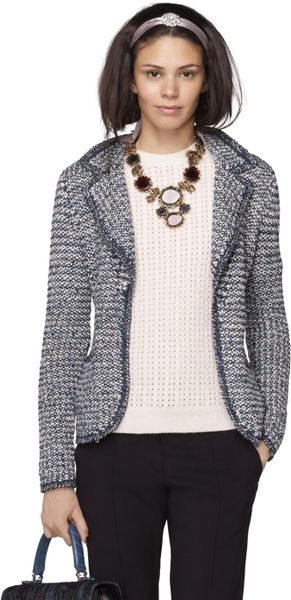Oscar De La Renta Hand Knit Cropped Blazer in Gray - Lyst