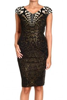 Roberto Cavalli Short Sleeve V Neck Jersey Jaguar Print Dress - Lyst