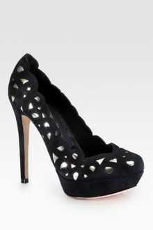Alice + Olivia Luce Cutout Suede Metallic Leather Pumps - Lyst