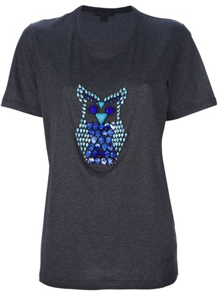 Burberry Prorsum Owl Embellished Tshirt in Gray (grey) - Lyst