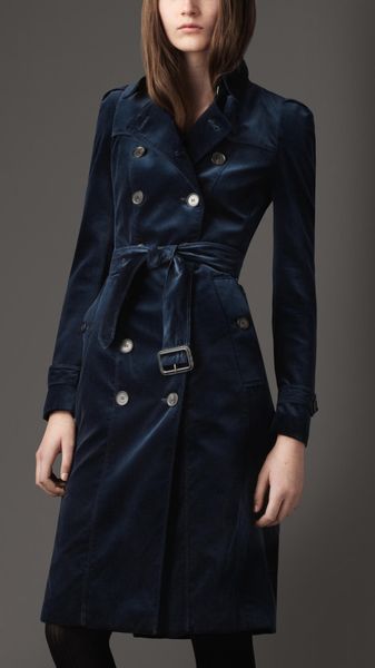 Burberry Long Velvet Trench Coat - Lyst