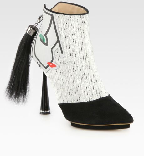 Nicholas Kirkwood Face Wool Suede Ponytaildetail Ankle Boots in White (black) - Lyst