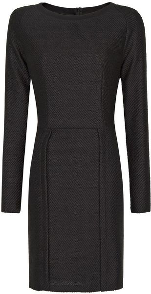 Mango Pleated Boucle Dress in Black - Lyst