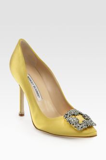 Manolo Blahnik Hangisi Jewel Satin Pumps - Lyst