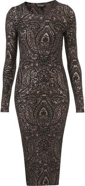 Topshop Paisley Midi Bodycon Dress - Lyst