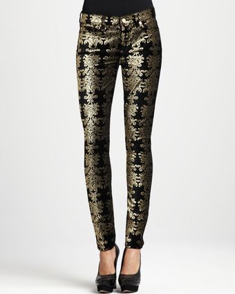 7 For All Mankind Metallic Chinoiserie Jeans Blackgold - Lyst
