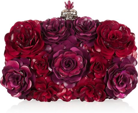 Alexander Mcqueen Enameled Flower Box Clutch in Red (silver) - Lyst