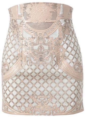 Balmain Velvet and Leather Miniskirt - Lyst